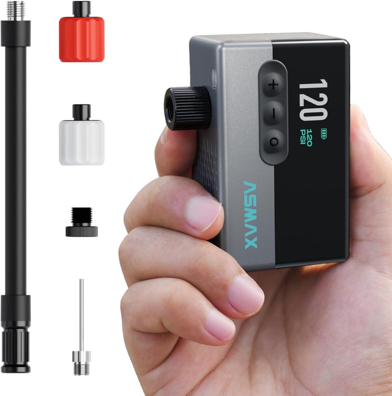 ASMAX T30 Mini Bike Pump, 16s Fast Inflate Electric Bicycle Pump with Gauge, 120PSI Portable Bike Air Pump, Cordless Rechargeable Tire Pump with Presta and Schrader Valve for Bikes, Motorcycles, Balls - Image 1
